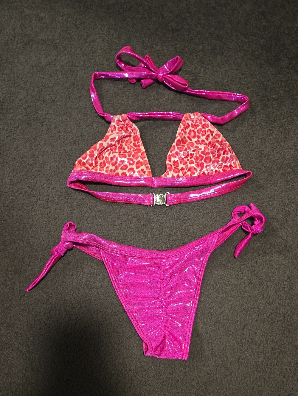 Hot Pink Triangle Bikini with Pink Leopard Cups